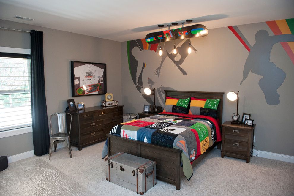 Intérieur de chambre garçon adolescent dans les tons gris