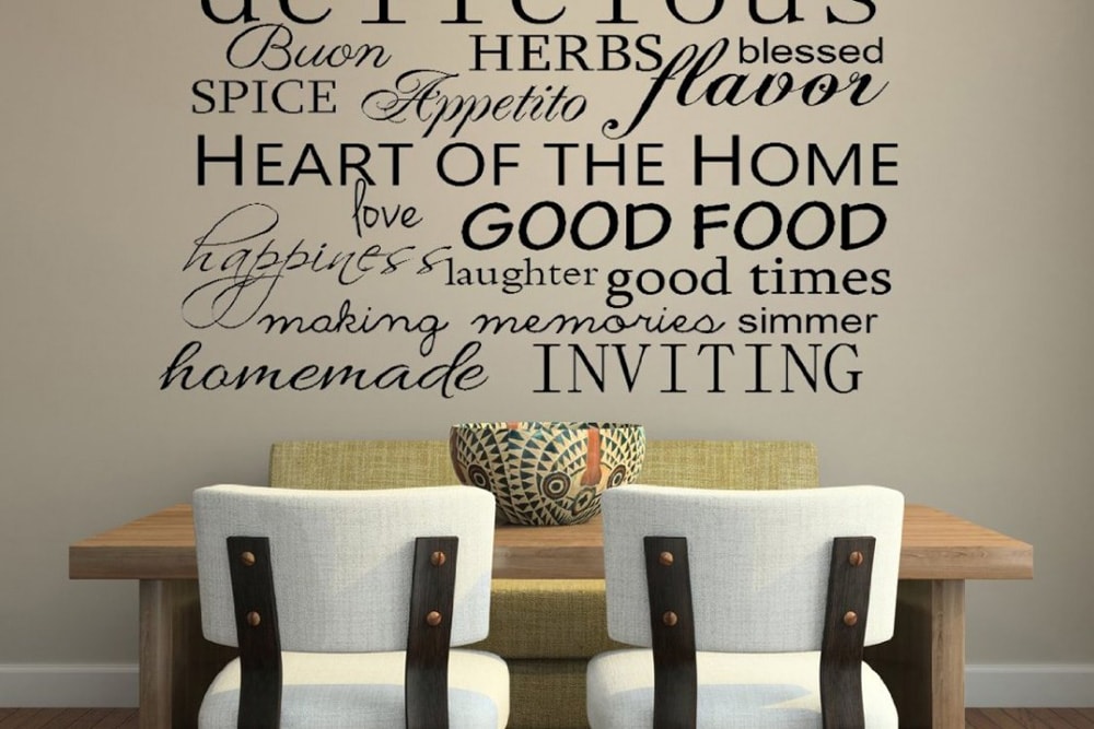 Les inscriptions sur le mur à l'intérieur d'une cuisine à la mode