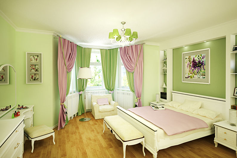 Cortinas verdes en el dormitorio clásico