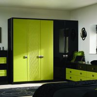 Conjunto de muebles negro y verde.