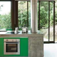 Superficies de isla de cocina de hormigón gris
