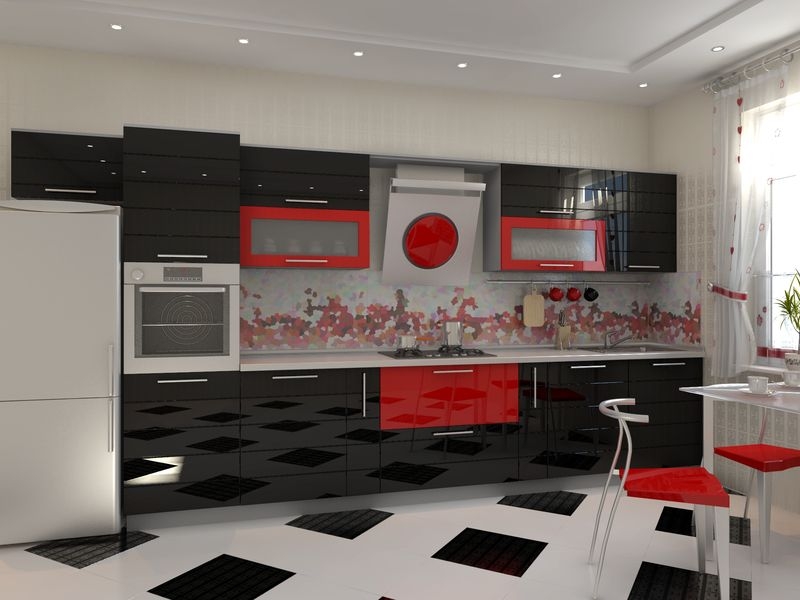 Conjunto blanco y negro en una cocina moderna