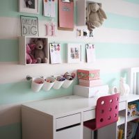 Décoration du mur au-dessus du bureau d'une jeune écolière