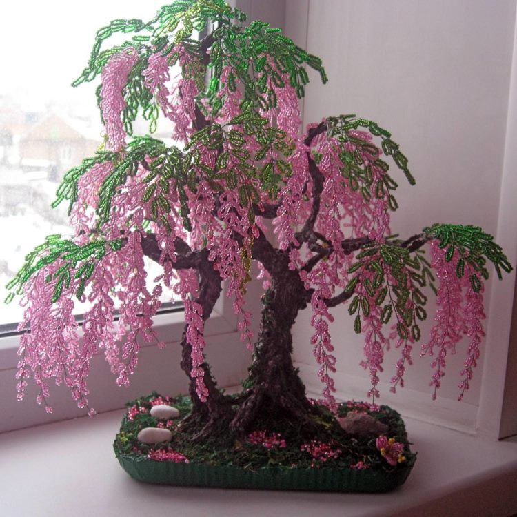 Bead Tree en el alféizar de un apartamento de la ciudad