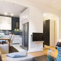 Salon cuisine dans un appartement de deux pièces