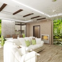 Papiers peints avec des motifs naturels sur le mur du salon
