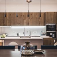 Cuisine minimaliste aux façades en bois