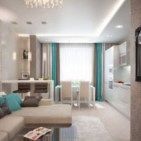 Cuisine salon avec des accents turquoise