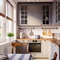 Petite cuisine avec plan de travail en bois