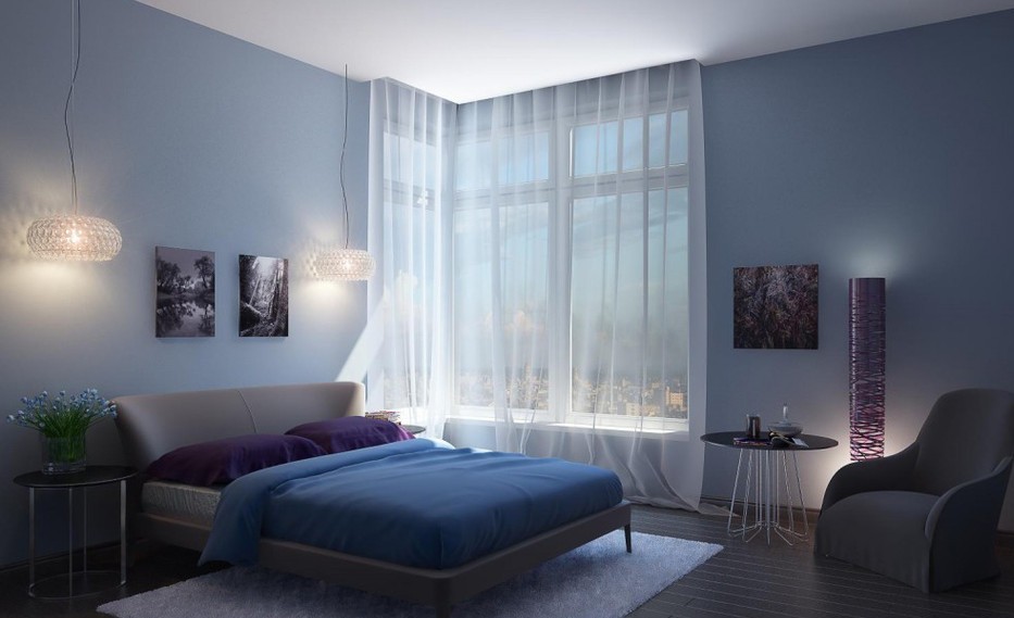 Dormitorio moderno en tonos azules