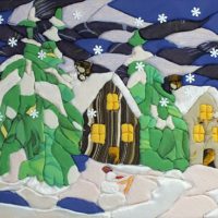Paisaje invernal hecho de restos de tela de desecho