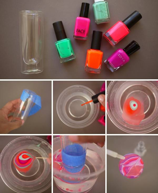 El procedimiento para decorar vidrio bajo el efecto de mármol con esmalte de uñas
