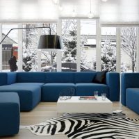 Canapés rembourrés bleus dans le salon