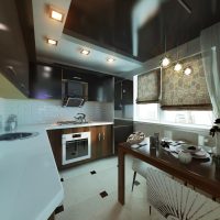 Plafond à deux niveaux dans la cuisine d'une maison à panneaux
