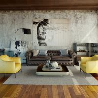 Fauteuils jaunes sur un plancher en bois
